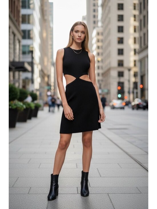 Maje Dresses & Skirts - Maje Open Waist Mesh Dress 40 US L Noir Metallic Cutout
